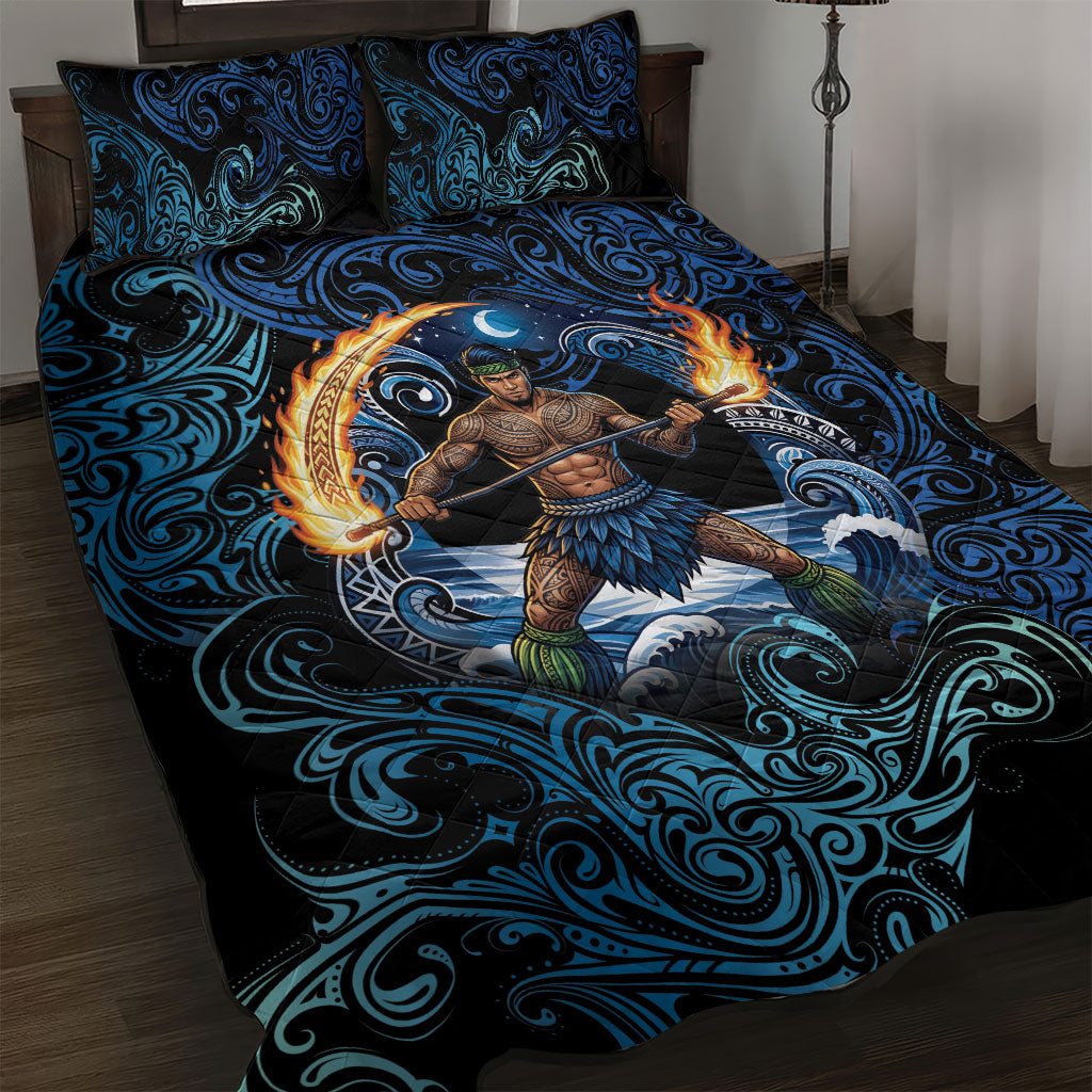 Samoa Siva Afi Quilt Bed Set Fireknife Fire Dance Pacific Tribal Motif