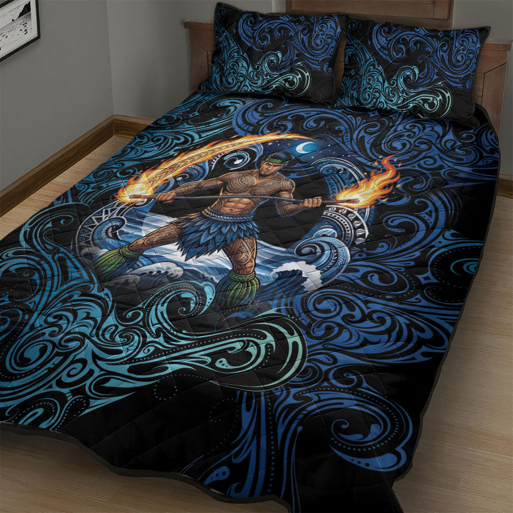 Samoa Siva Afi Quilt Bed Set Fireknife Fire Dance Pacific Tribal Motif
