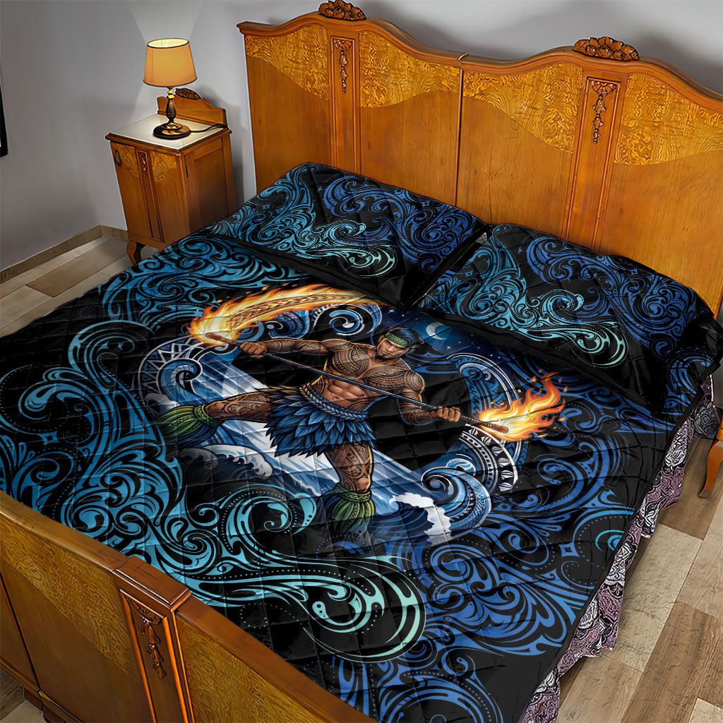 Samoa Siva Afi Quilt Bed Set Fireknife Fire Dance Pacific Tribal Motif