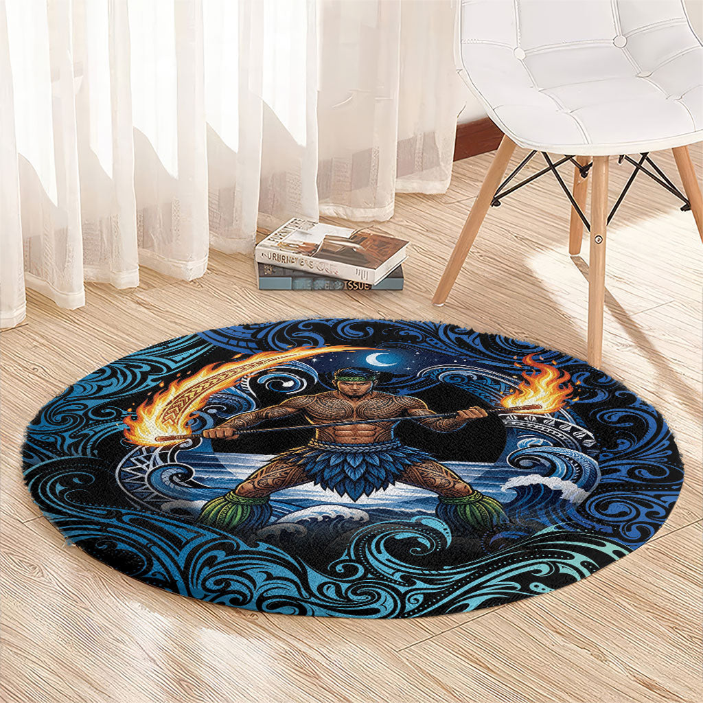 Samoa Siva Afi Round Carpet Fireknife Fire Dance Pacific Tribal Motif