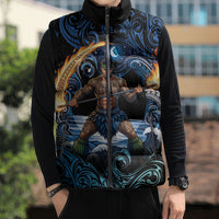 Samoa Siva Afi Sleeveless Puffer Jacket Fireknife Fire Dance Pacific Tribal Motif