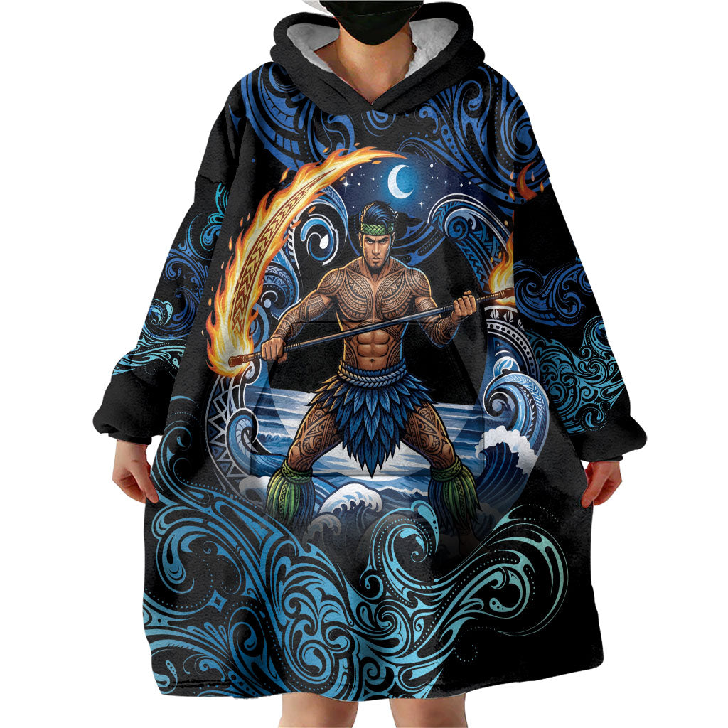 Samoa Siva Afi Wearable Blanket Hoodie Fireknife Fire Dance Pacific Tribal Motif