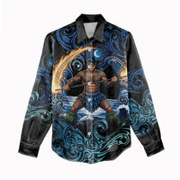 Samoa Siva Afi Women Casual Shirt Fireknife Fire Dance Pacific Tribal Motif