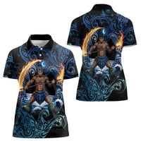 Samoa Siva Afi Women Polo Shirt Fireknife Fire Dance Pacific Tribal Motif