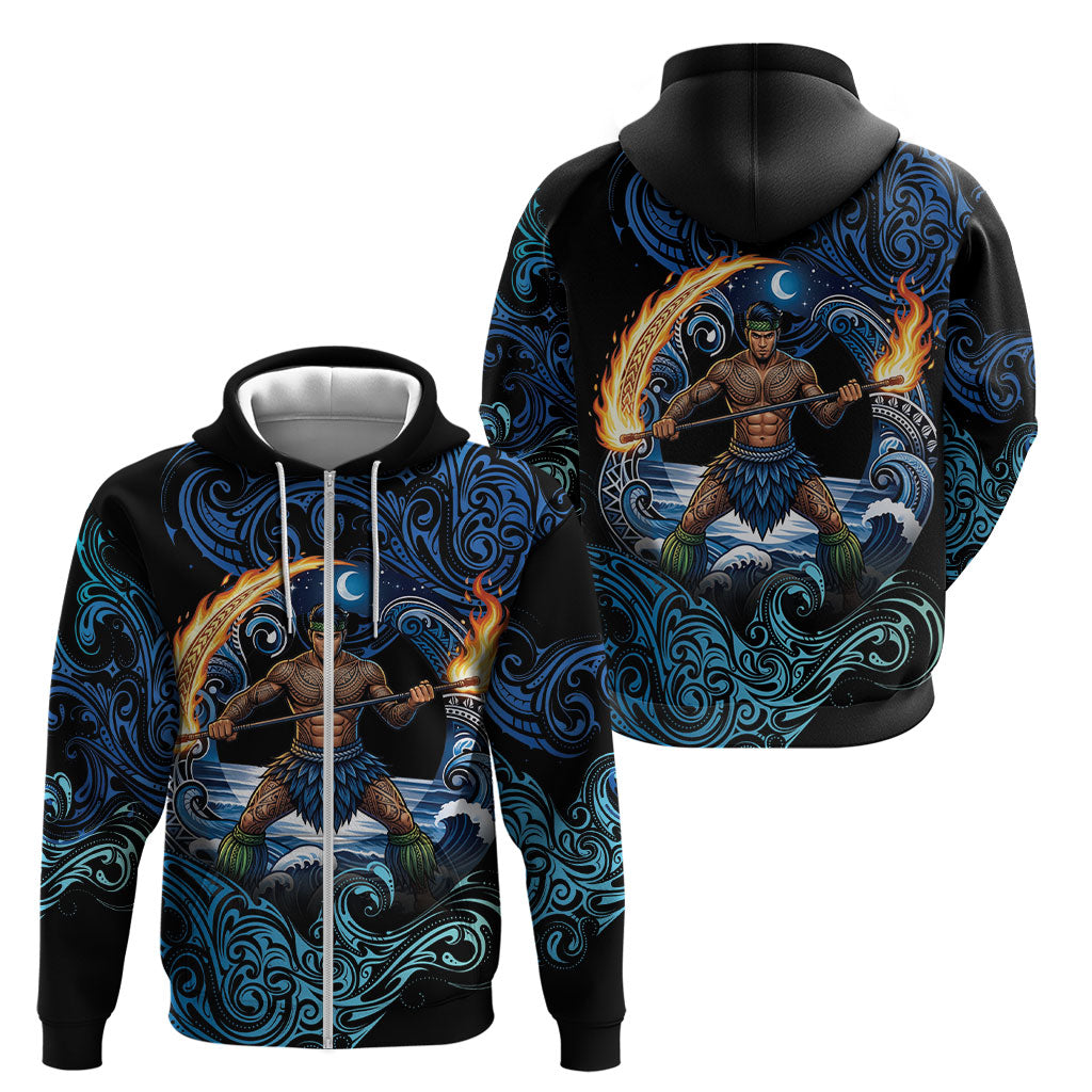 Samoa Siva Afi Zip Hoodie Fireknife Fire Dance Pacific Tribal Motif
