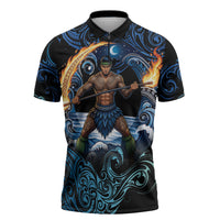 Samoa Siva Afi Zipper Polo Shirt Fireknife Fire Dance Pacific Tribal Motif