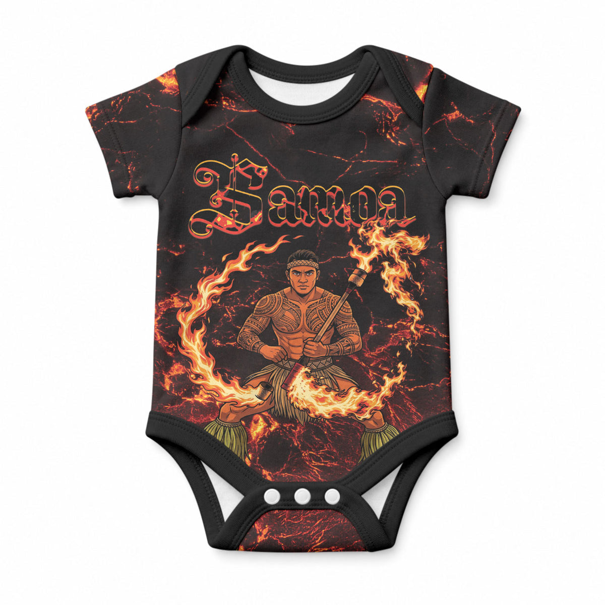 Samoa Siva Afi Dance Fireknife Baby Onesie Polynesian Heritage Fire Dance LT9 Black - Polynesian Pride