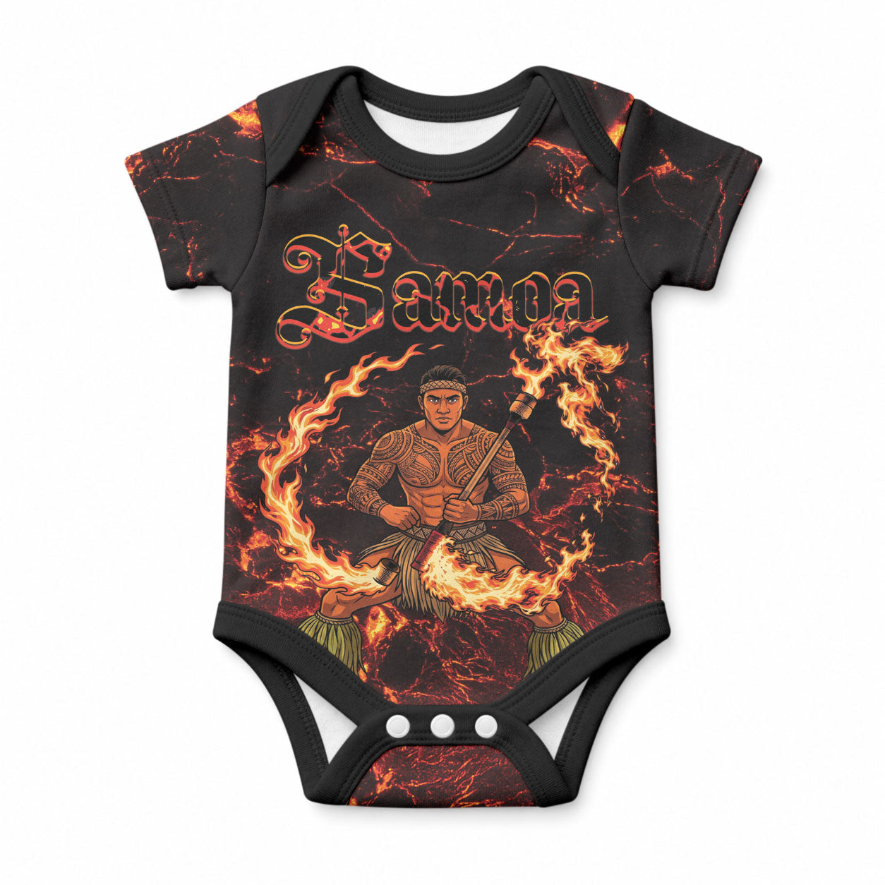 Samoa Siva Afi Dance Fireknife Baby Onesie Polynesian Heritage Fire Dance LT9 Black - Polynesian Pride