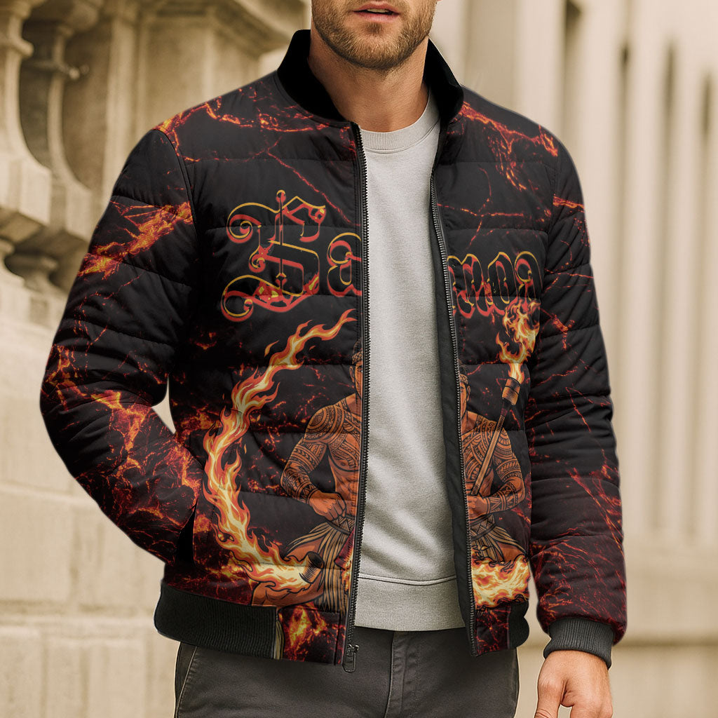 Samoa Siva Afi Dance Fireknife Bomber Puffer Jacket Polynesian Heritage Fire Dance