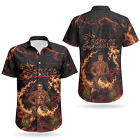 Samoa Siva Afi Dance Fireknife Couples Matching Long Sleeve Bodycon Dress and Hawaiian Shirt Polynesian Heritage Fire Dance