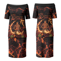 Samoa Siva Afi Dance Fireknife Couples Matching Puletasi and Long Sleeve Button Shirt Polynesian Heritage Fire Dance