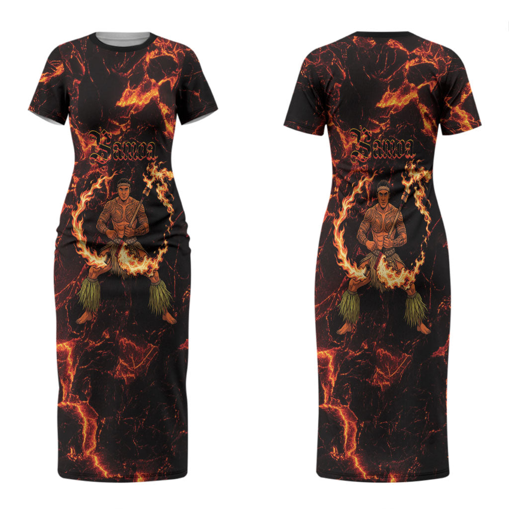 Samoa Siva Afi Dance Fireknife Couples Matching Short Sleeve Bodycon Dress and Hawaiian Shirt Polynesian Heritage Fire Dance
