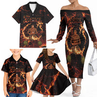 Samoa Siva Afi Dance Fireknife Family Matching Off The Shoulder Long Sleeve Dress and Hawaiian Shirt Polynesian Heritage Fire Dance
