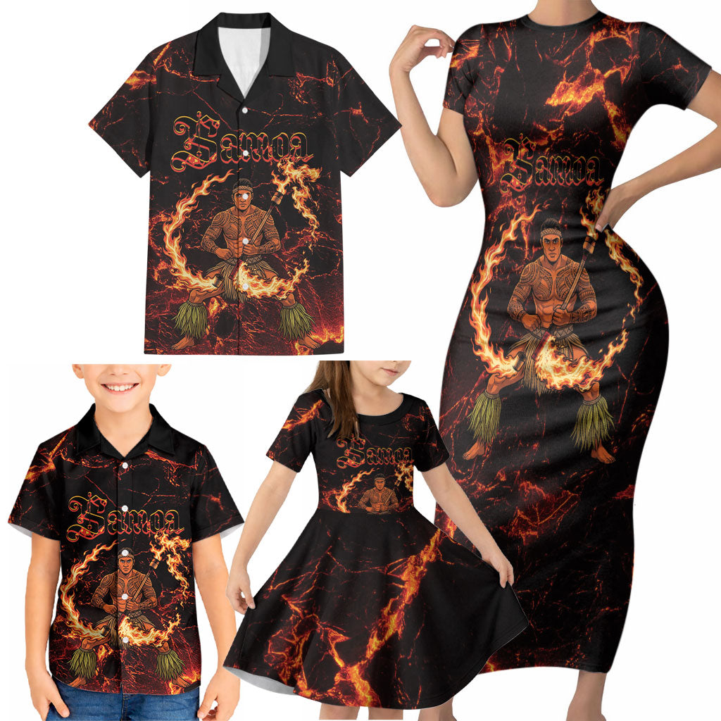 Samoa Siva Afi Dance Fireknife Family Matching Short Sleeve Bodycon Dress and Hawaiian Shirt Polynesian Heritage Fire Dance LT9 - Polynesian Pride