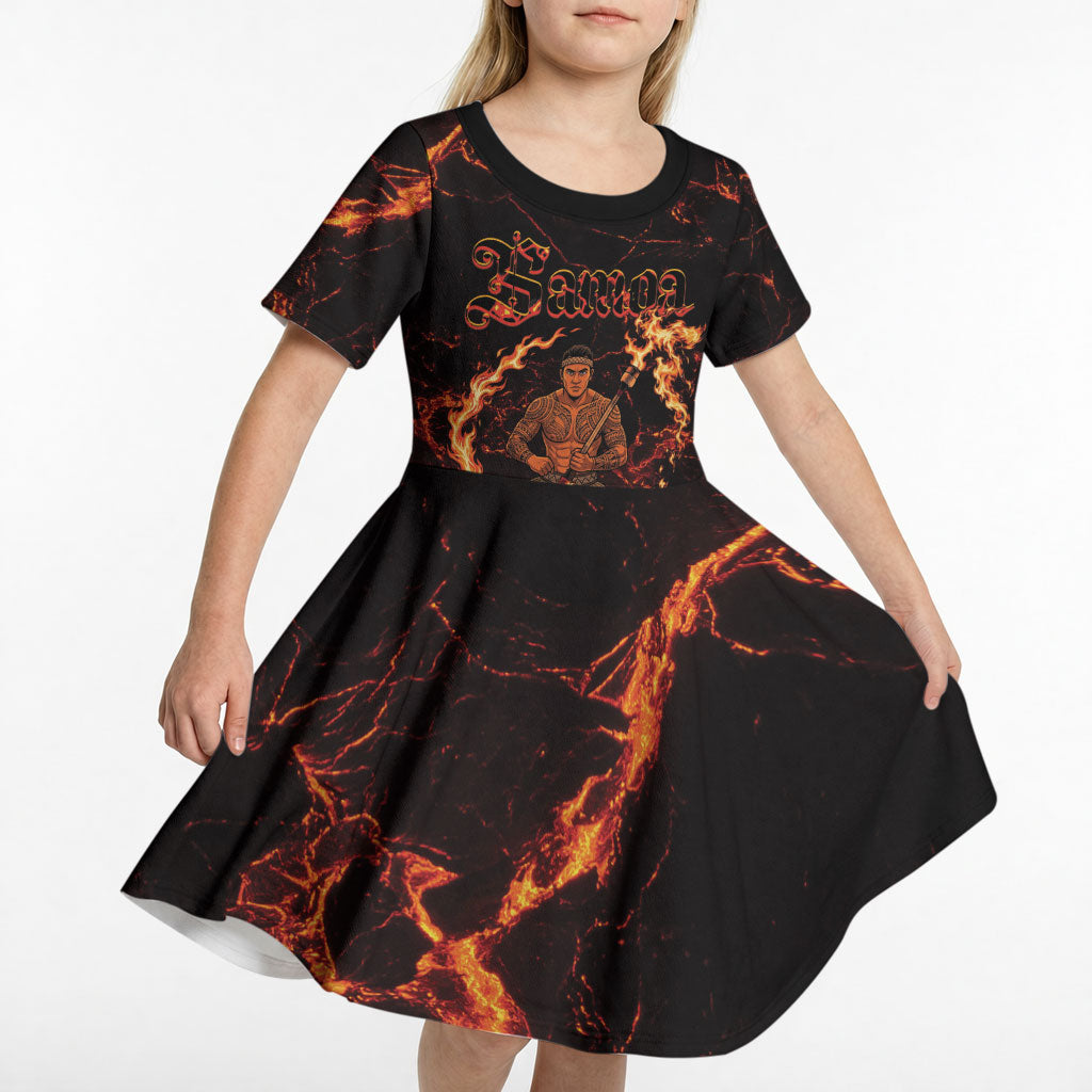 Samoa Siva Afi Dance Fireknife Kid Short Sleeve Dress Polynesian Heritage Fire Dance
