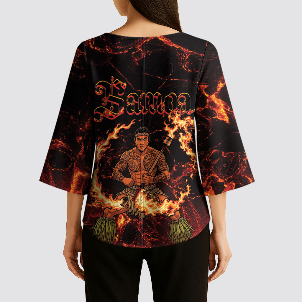 Samoa Siva Afi Dance Fireknife Kimono Sleeve Blouse Polynesian Heritage Fire Dance