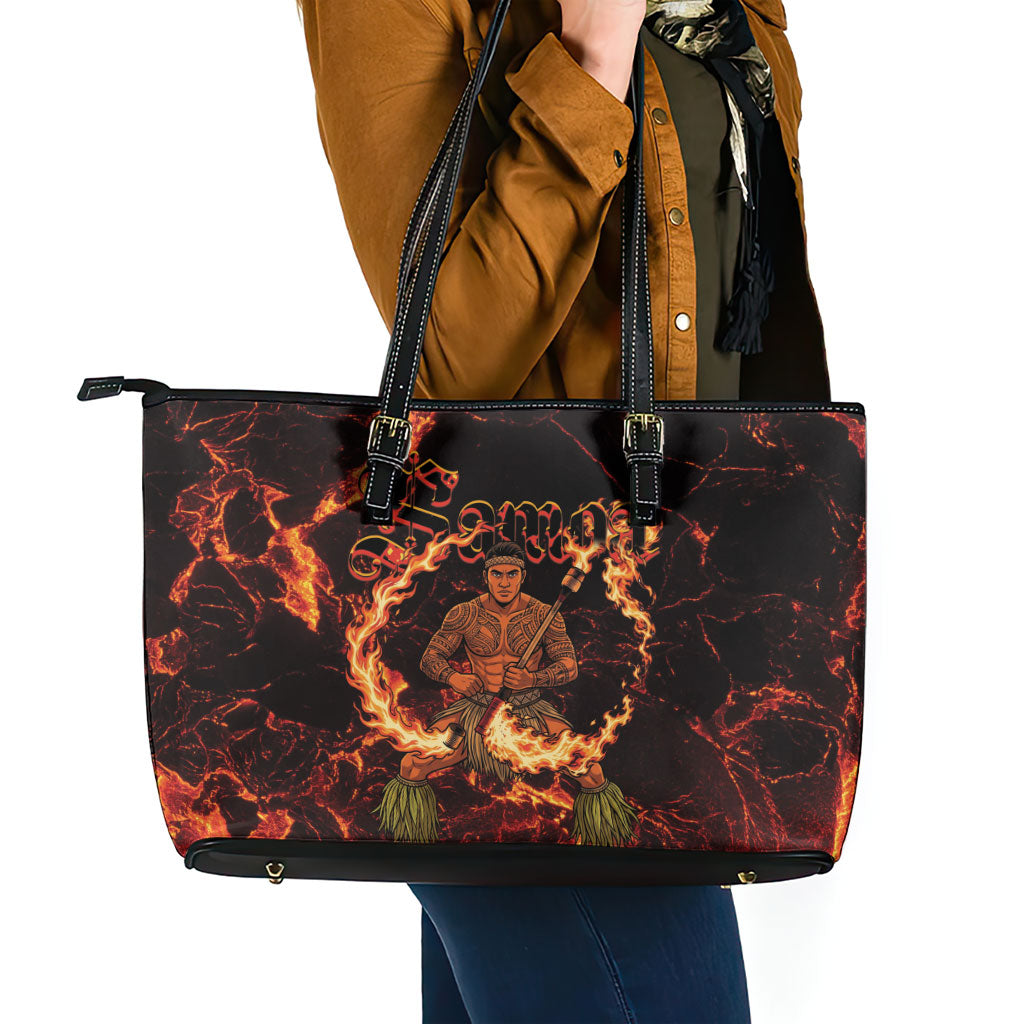 Samoa Siva Afi Dance Fireknife Leather Tote Bag Polynesian Heritage Fire Dance