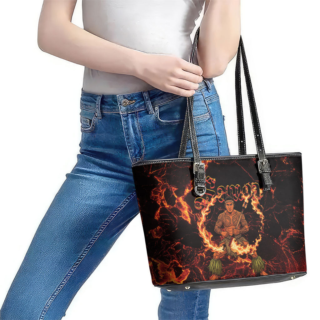 Samoa Siva Afi Dance Fireknife Leather Tote Bag Polynesian Heritage Fire Dance