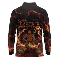 Samoa Siva Afi Dance Fireknife Long Sleeve Polo Shirt Polynesian Heritage Fire Dance