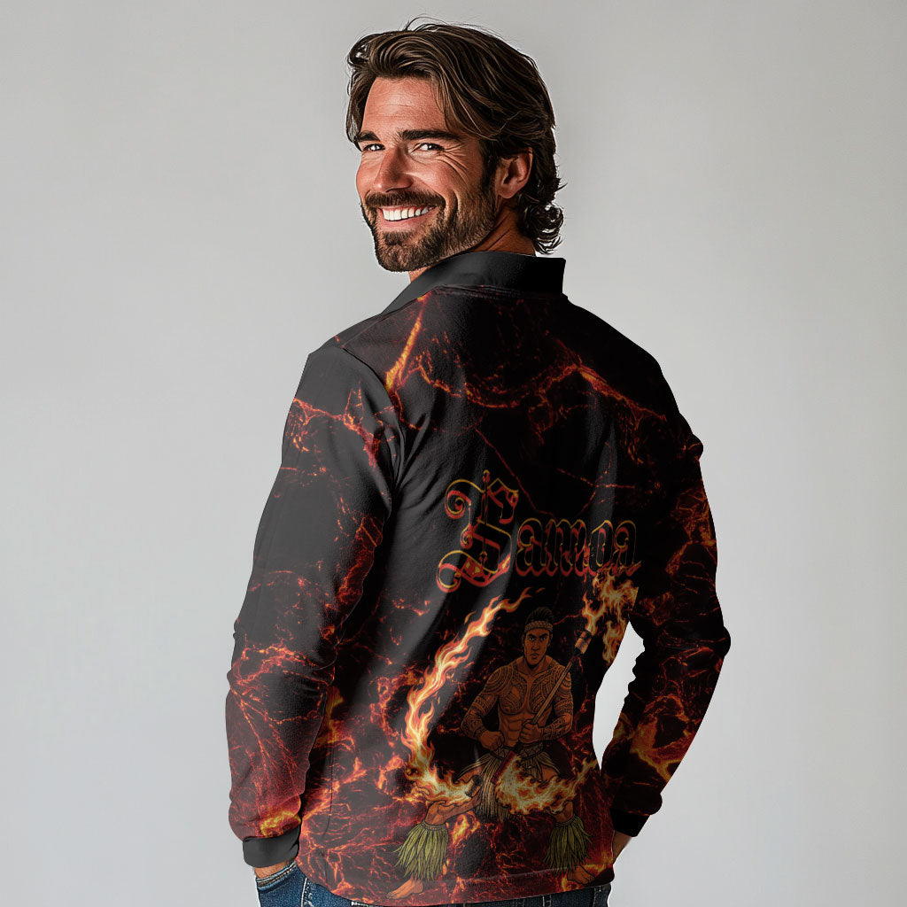 Samoa Siva Afi Dance Fireknife Long Sleeve Polo Shirt Polynesian Heritage Fire Dance