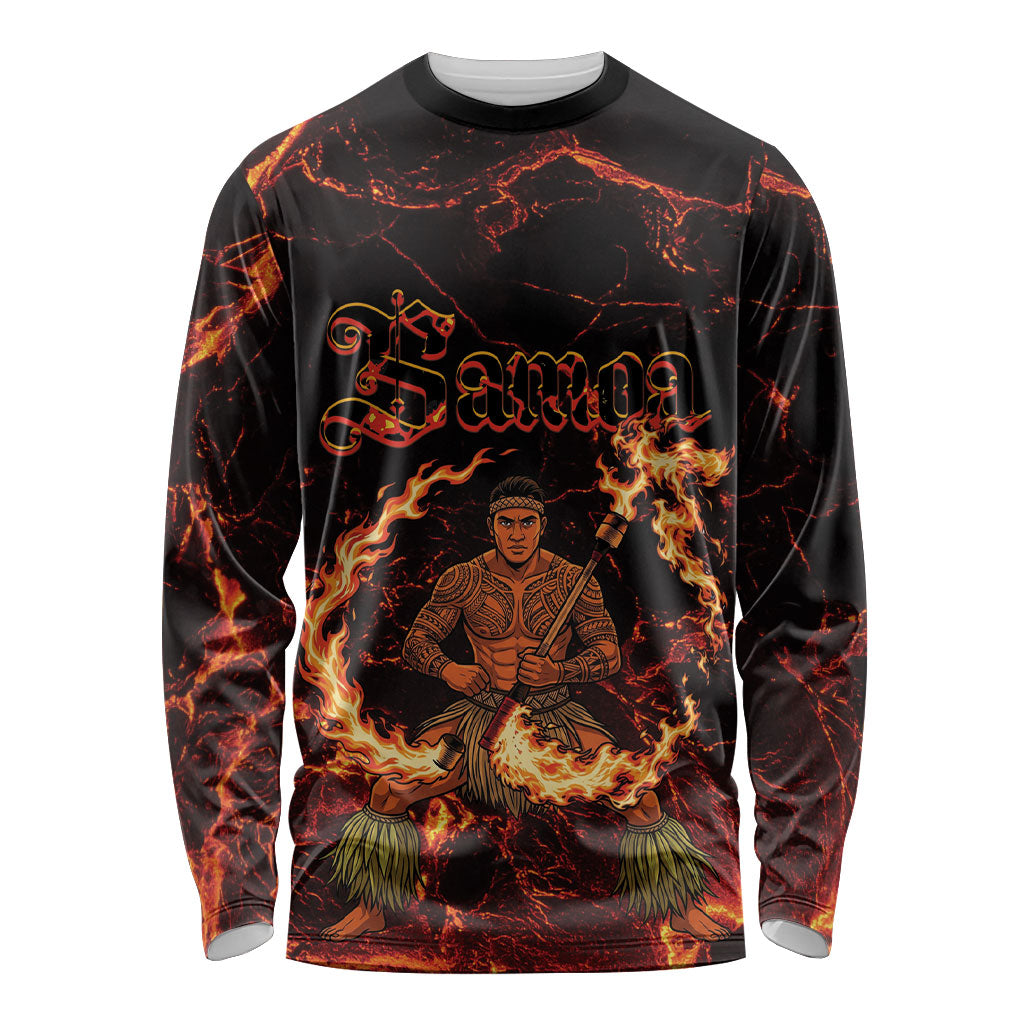 Samoa Siva Afi Dance Fireknife Long Sleeve Shirt Polynesian Heritage Fire Dance LT9 Unisex Black - Polynesian Pride