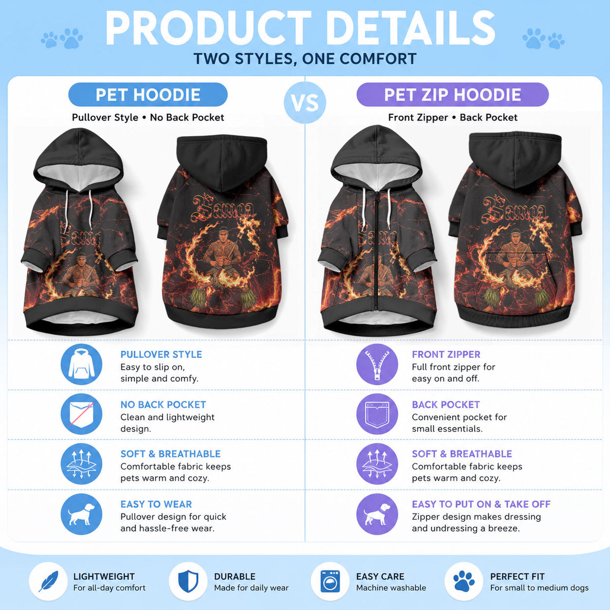 Samoa Siva Afi Dance Fireknife Pet Hoodie Polynesian Heritage Fire Dance LT9 - Polynesian Pride