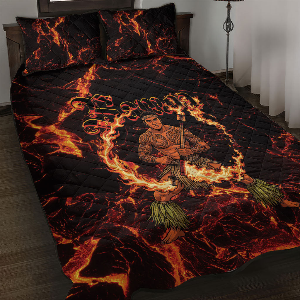 Samoa Siva Afi Dance Fireknife Quilt Bed Set Polynesian Heritage Fire Dance LT9 Black - Polynesian Pride