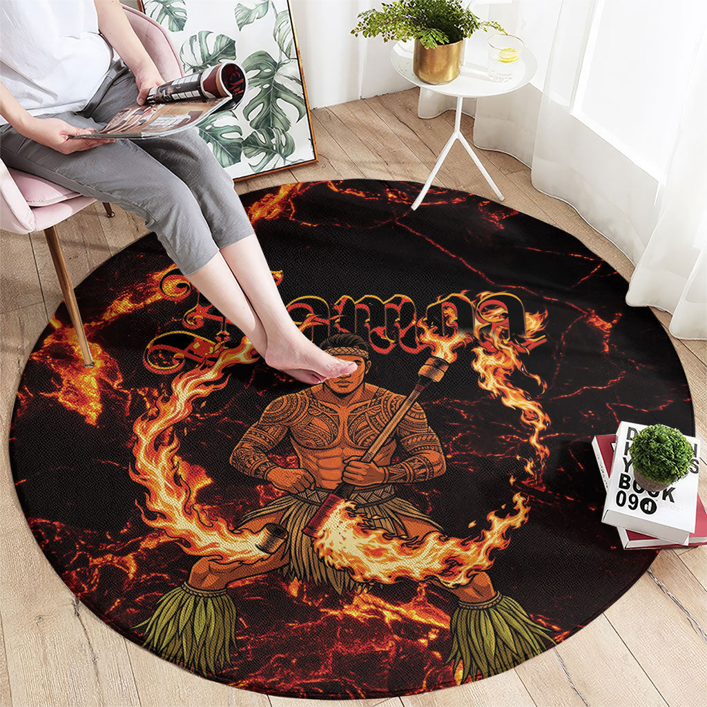 Samoa Siva Afi Dance Fireknife Round Carpet Polynesian Heritage Fire Dance