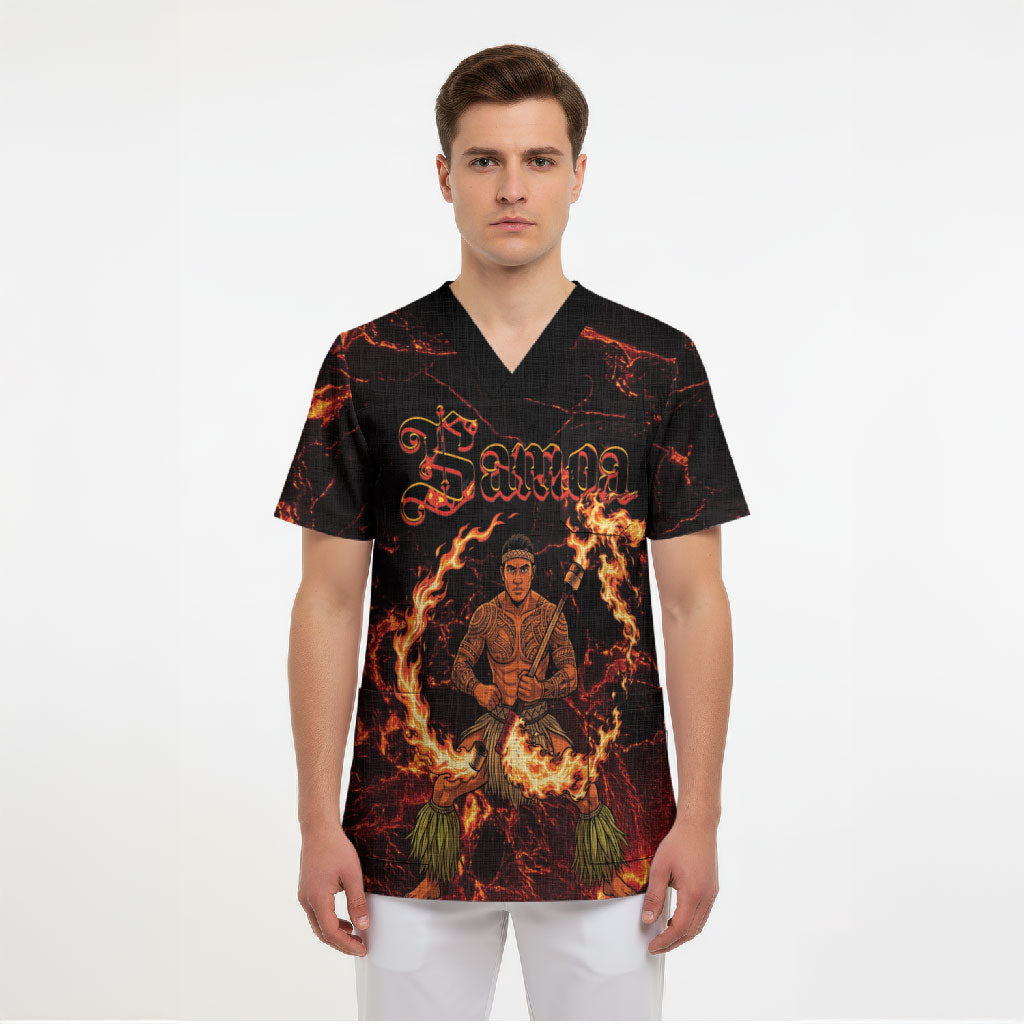 Samoa Siva Afi Dance Fireknife Scrub Top Polynesian Heritage Fire Dance