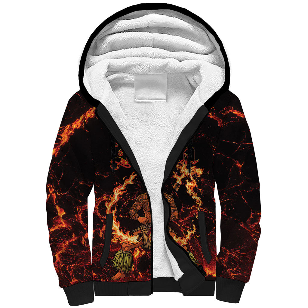 Samoa Siva Afi Dance Fireknife Sherpa Hoodie Polynesian Heritage Fire Dance
