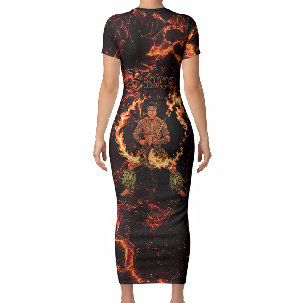 Samoa Siva Afi Dance Fireknife Short Sleeve Bodycon Dress Polynesian Heritage Fire Dance