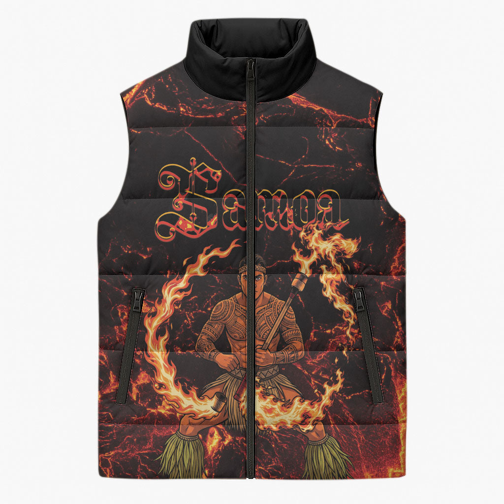 Samoa Siva Afi Dance Fireknife Sleeveless Puffer Jacket Polynesian Heritage Fire Dance LT9 Unisex Black - Polynesian Pride