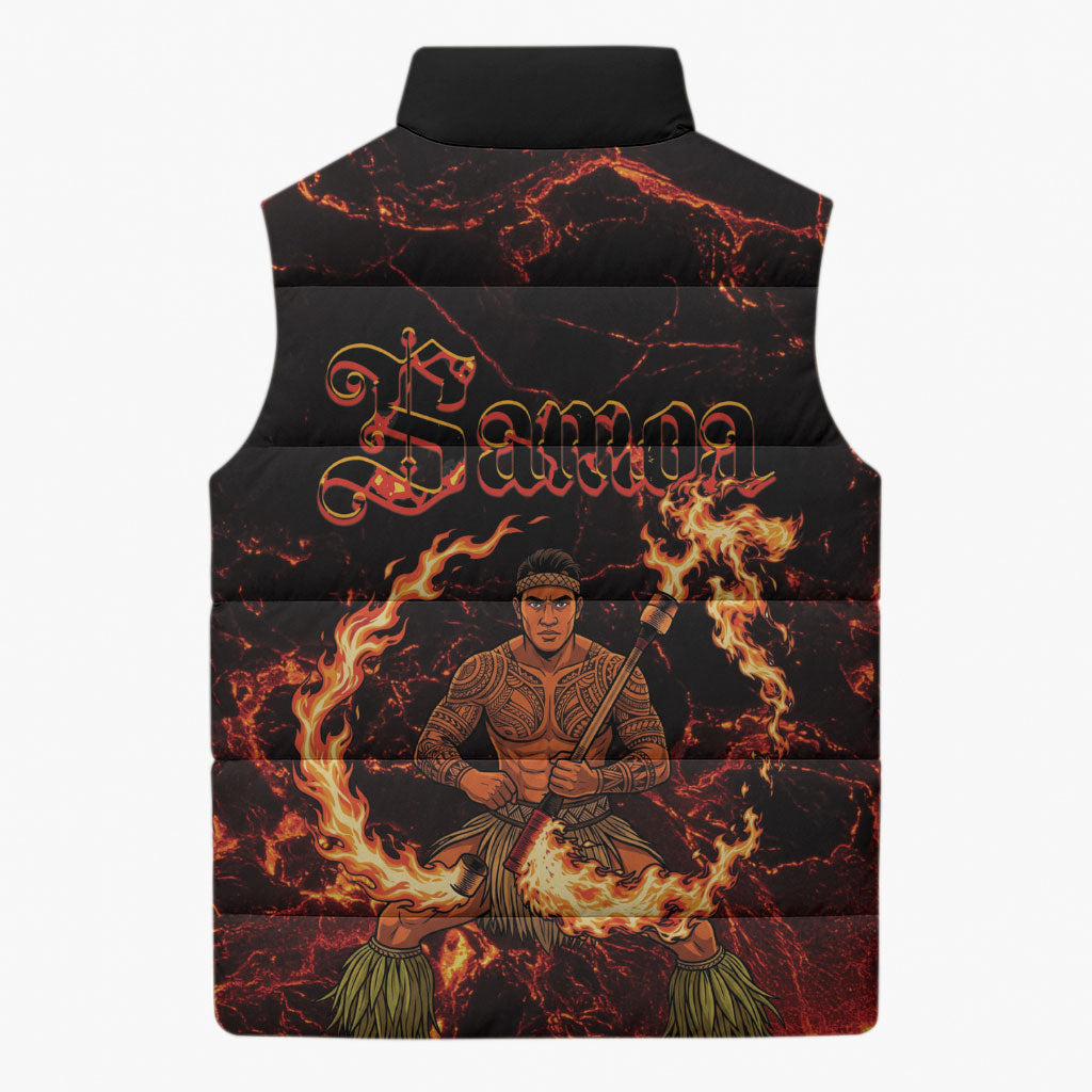 Samoa Siva Afi Dance Fireknife Sleeveless Puffer Jacket Polynesian Heritage Fire Dance