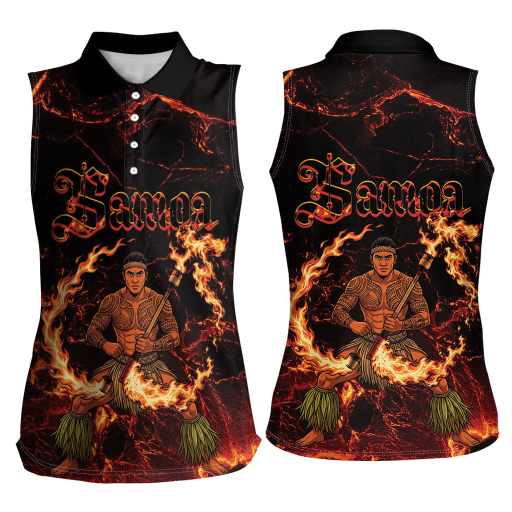 Samoa Siva Afi Dance Fireknife Women Sleeveless Polo Shirt Polynesian Heritage Fire Dance