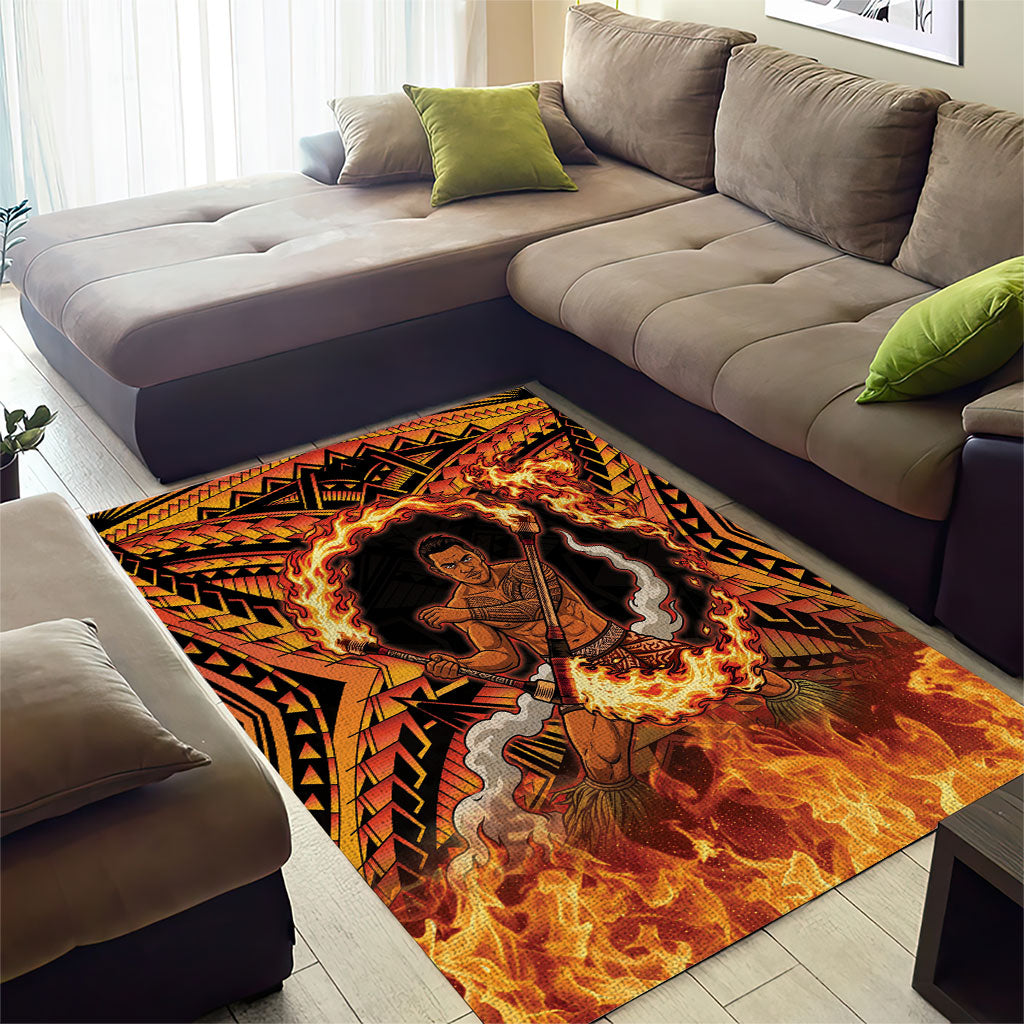 Samoa Siva Afi Dance Fireknife Area Rug Samoan Tribal Motif Dancing in the Fire