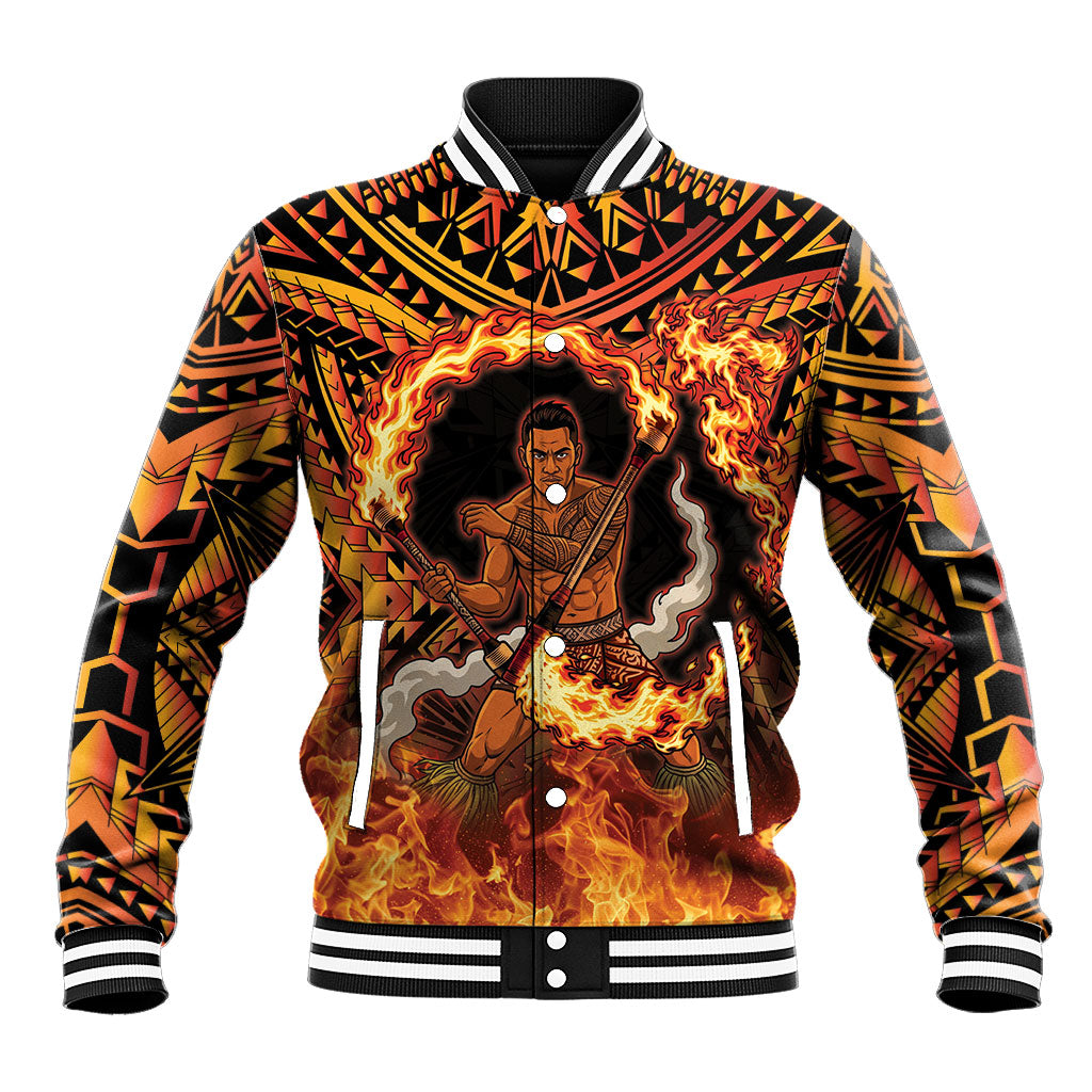 Samoa Siva Afi Dance Fireknife Baseball Jacket Samoan Tribal Motif Dancing in the Fire LT9 Unisex Red - Polynesian Pride