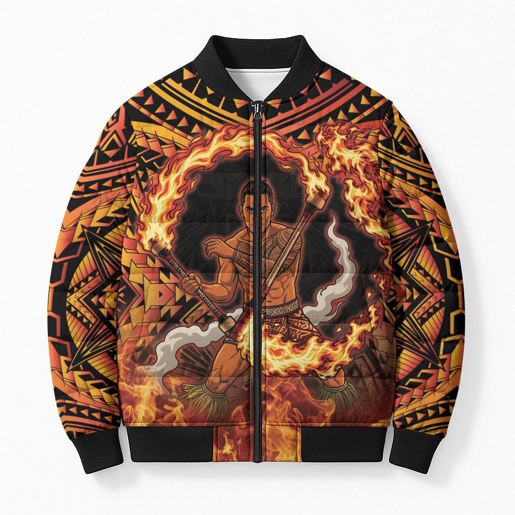 Samoa Siva Afi Dance Fireknife Bomber Puffer Jacket Samoan Tribal Motif Dancing in the Fire LT9 Unisex Red - Polynesian Pride