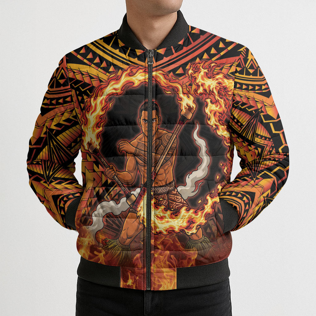Samoa Siva Afi Dance Fireknife Bomber Puffer Jacket Samoan Tribal Motif Dancing in the Fire