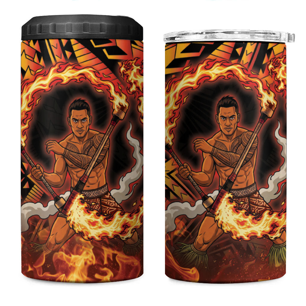 Samoa Siva Afi Dance Fireknife 4 in 1 Can Cooler Tumbler Samoan Tribal Motif Dancing in the Fire