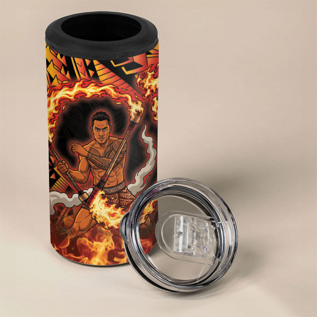 Samoa Siva Afi Dance Fireknife 4 in 1 Can Cooler Tumbler Samoan Tribal Motif Dancing in the Fire
