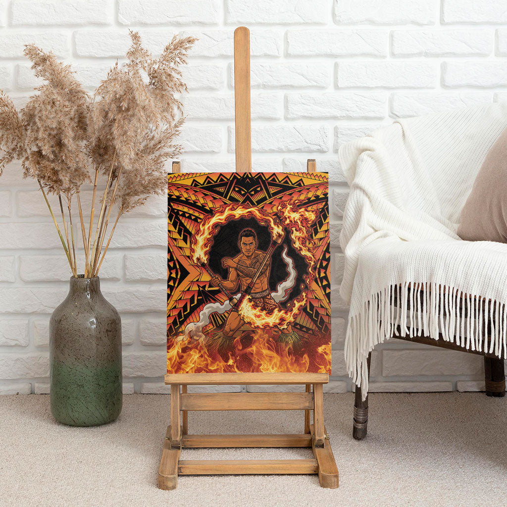 Samoa Siva Afi Dance Fireknife Canvas Wall Art Samoan Tribal Motif Dancing in the Fire