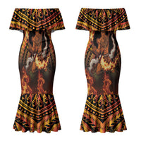 Samoa Siva Afi Dance Fireknife Couples Matching Mermaid Dress and Long Sleeve Button Shirt Samoan Tribal Motif Dancing in the Fire