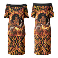 Samoa Siva Afi Dance Fireknife Couples Matching Puletasi and Hawaiian Shirt Samoan Tribal Motif Dancing in the Fire