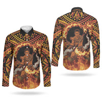 Samoa Siva Afi Dance Fireknife Couples Matching Tank Maxi Dress and Long Sleeve Button Shirt Samoan Tribal Motif Dancing in the Fire
