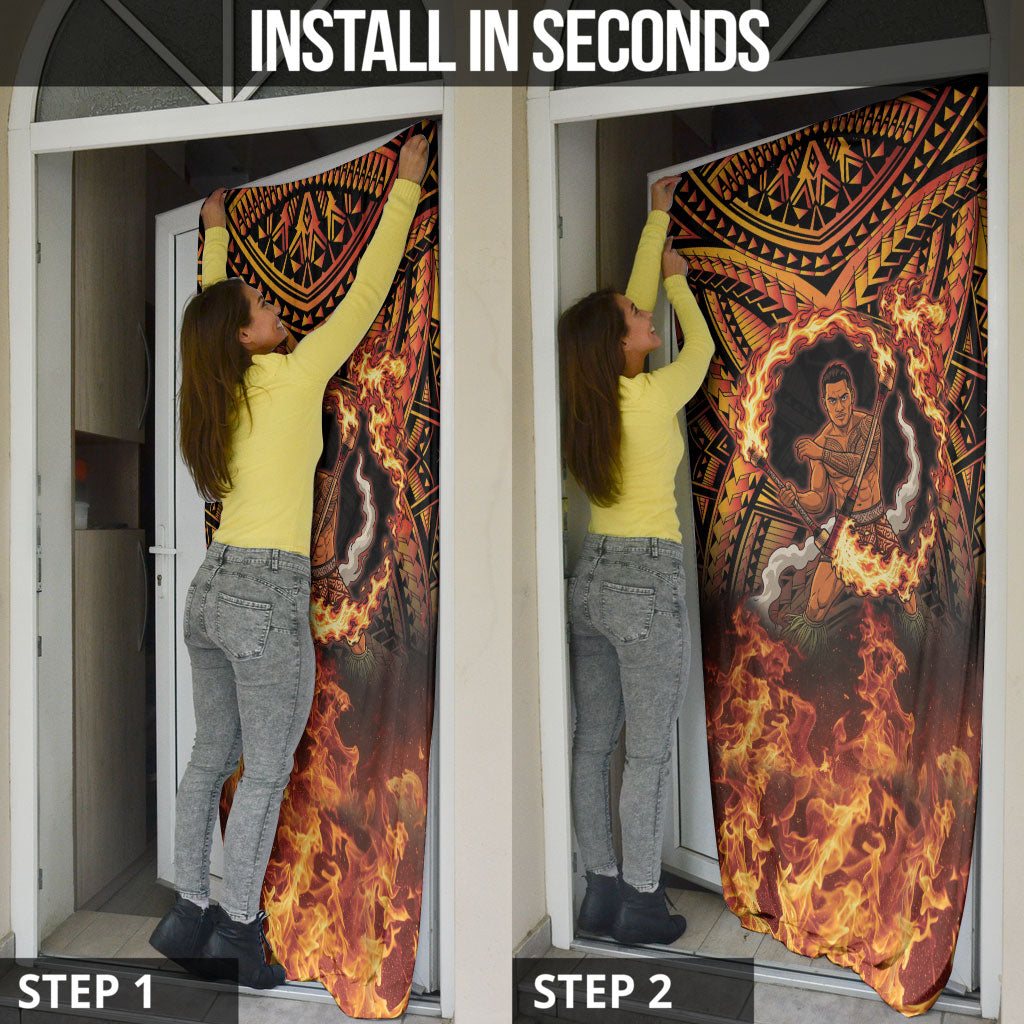 Samoa Siva Afi Dance Fireknife Door Cover Samoan Tribal Motif Dancing in the Fire