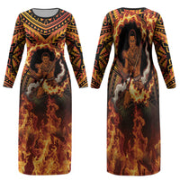 Samoa Siva Afi Dance Fireknife Family Matching Long Sleeve Bodycon Dress and Hawaiian Shirt Samoan Tribal Motif Dancing in the Fire