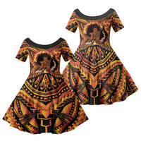 Samoa Siva Afi Dance Fireknife Family Matching Long Sleeve Bodycon Dress and Hawaiian Shirt Samoan Tribal Motif Dancing in the Fire