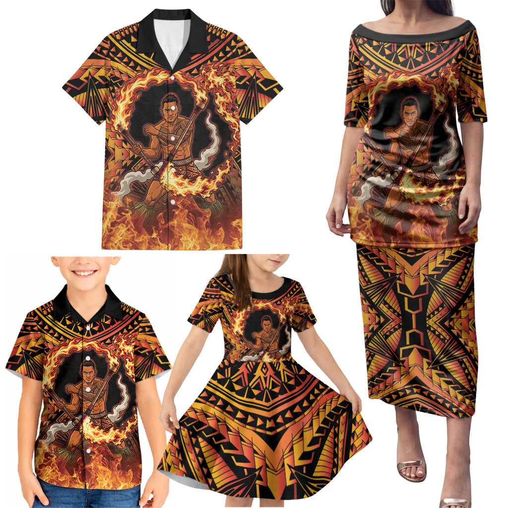 Samoa Siva Afi Dance Fireknife Family Matching Puletasi and Hawaiian Shirt Samoan Tribal Motif Dancing in the Fire