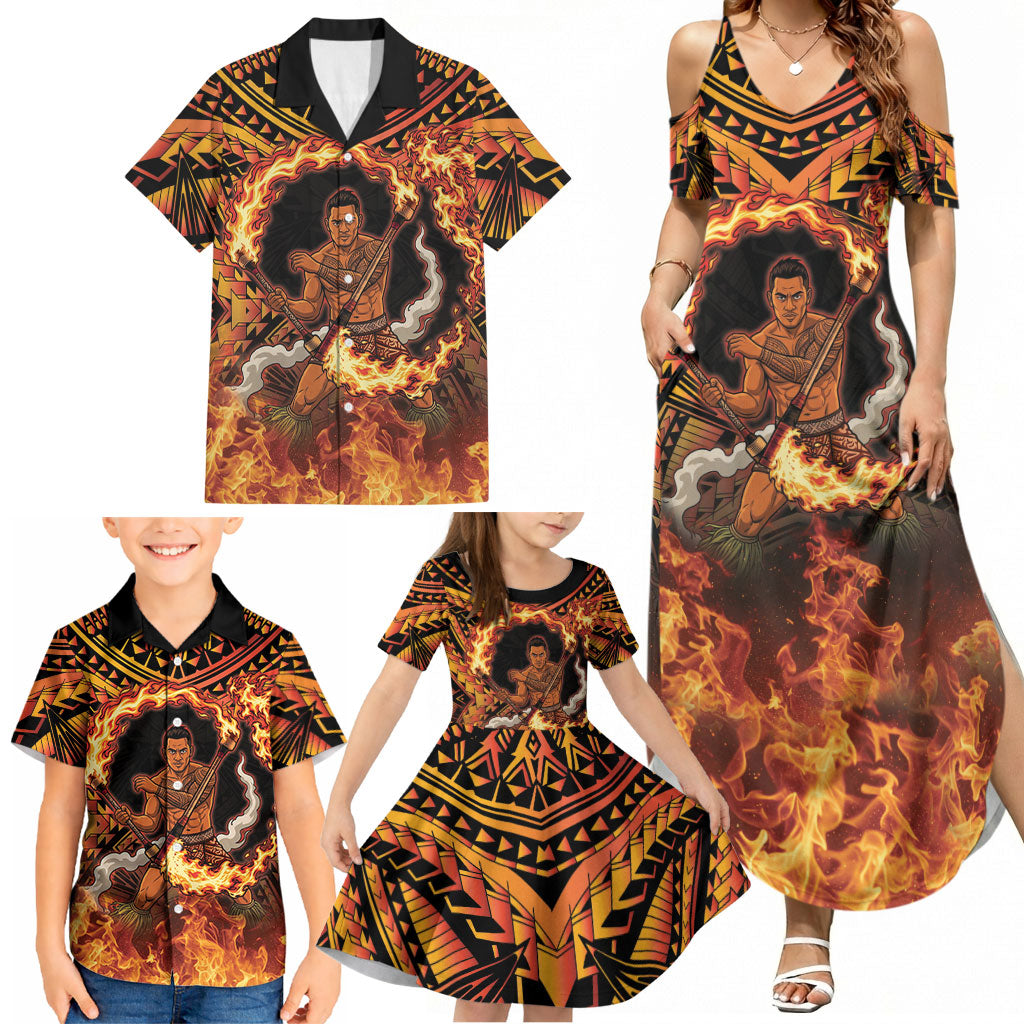 Samoa Siva Afi Dance Fireknife Family Matching Summer Maxi Dress and Hawaiian Shirt Samoan Tribal Motif Dancing in the Fire LT9 - Polynesian Pride