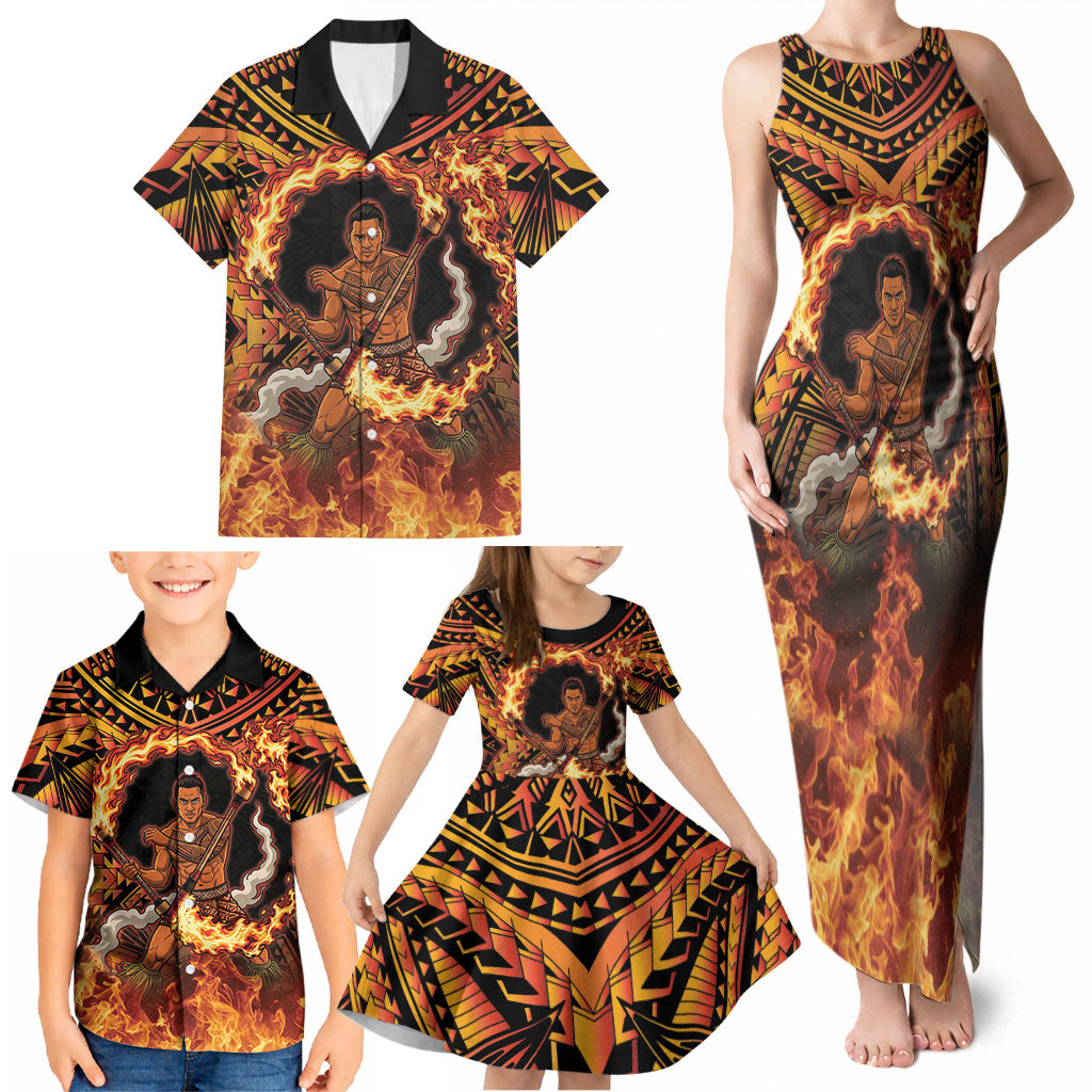 Samoa Siva Afi Dance Fireknife Family Matching Tank Maxi Dress and Hawaiian Shirt Samoan Tribal Motif Dancing in the Fire LT9 - Polynesian Pride